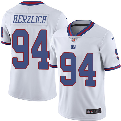 Men's Limited Mark Herzlich Nike Jersey White - #94 Rush NFL New York Giants